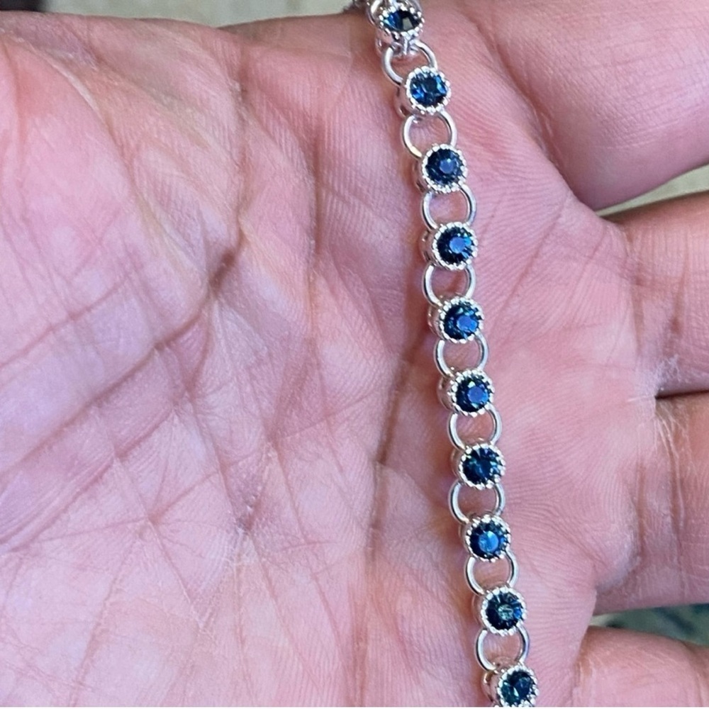 Sterling Silver Blue Sapphire Station Bracelet - Blue